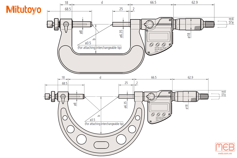 Panme đo ngoài điện tử đo bánh răng series 324 Mitutoyo